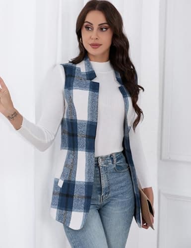 Wool Plaid Sleeveless Vest for Women - Casual Fall/Winter Outwear