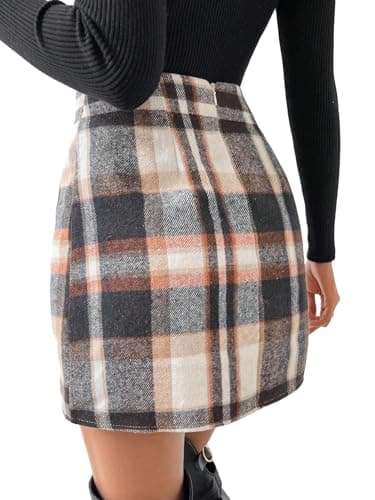 WDIRARA Women's Plaid A-Line High-Waist Mini Pencil Skirt