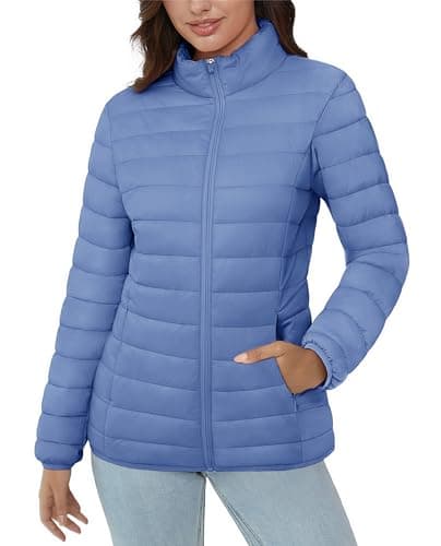 Women's Lightweight Quilted Puffer Jacket with 4 Pockets — Light Blue