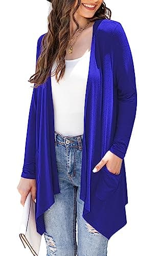 Veryoung Women's Lightweight Floral Long Sleeve Cardigan with Pockets — A13-royal Blue