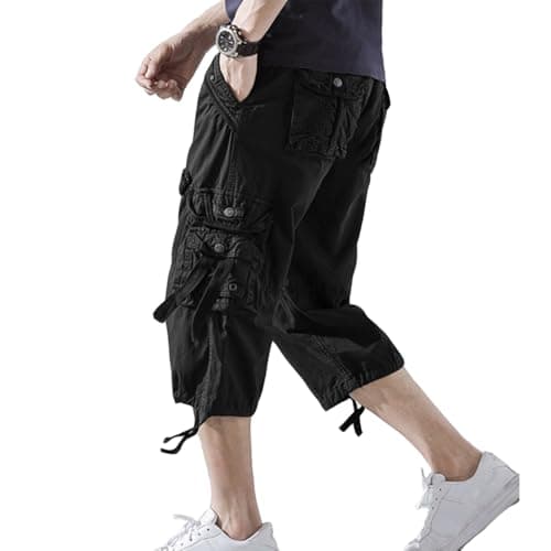 AOYOG Men's 3/4 Cargo Shorts Relaxed Fit Cotton Capri Pants