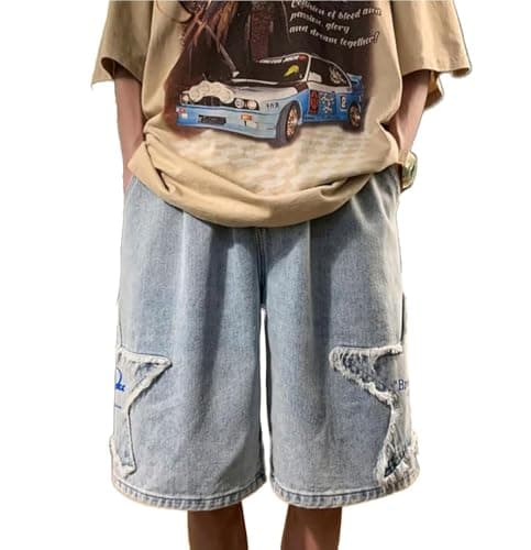 OATSBAS Men's Y2K Star Patchwork Denim Shorts — Light Blue