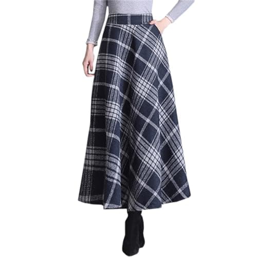 Joe Wenko Women's High Waist Flared Plaid Wool Skirt — Blue