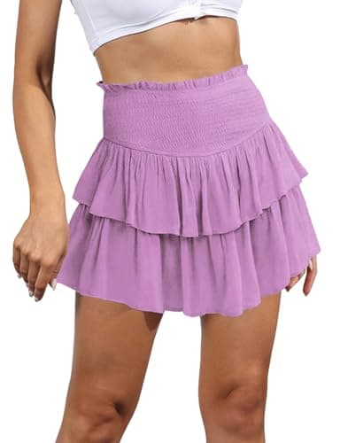 2024 Women's Ruffle Mini Skirt A-Line Pleated Cute Style — Light Purple