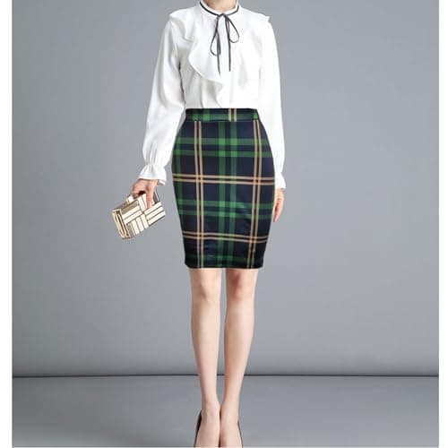 Topdress Women's High Waisted Elastic Pencil Skirt Knee Length Short with Slit