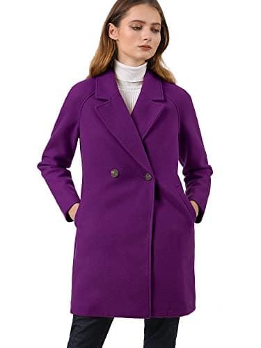 Allegra K Women's Notched Lapel Double Breasted Winter Coats — Purple