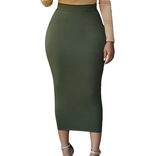 Lrady Women's High Waist Slim Maxi Pencil Skirts for Night Out Party — Green