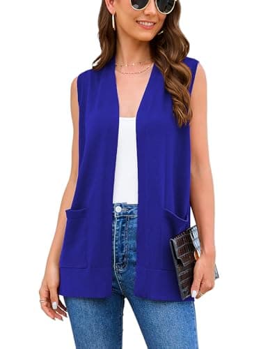 Veryoung Women's 2025 Sleeveless Knit Cardigan Vests with Cozy Pockets (S-3XL) — A09-royal_blue-sleeveless