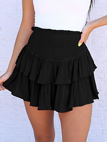 MiiVoo Women's High Waist Flowy Mini Skirt with Ruffle Detail