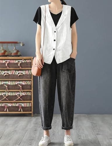 Linen Sleeveless Blazer Jacket for Women