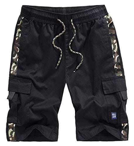 XinYangNi Men's Cargo Shorts Elastic Waist Casual Outdoor Lightweight Work Shorts Multi-Pockets — Black1