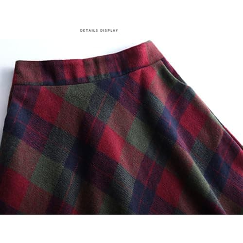 BININBOX Women's Vintage Plaid Maxi Wool Skirt Elastic Waist