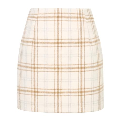 Women's Plaid Wool Mini Skirt for Fall and Winter — Beige