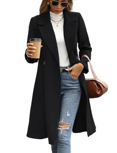 IDEAL SANXUN Women's Wool Trench Coat Fall Winter Dressy — Black