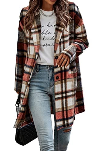PrettyGarden Women's Plaid Winter Jacket With Pockets — Brick Red