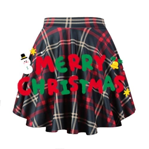 PUKAVT Women's A-Line Mini Flared Stretchy Skater Party Skirt — Red Plaid