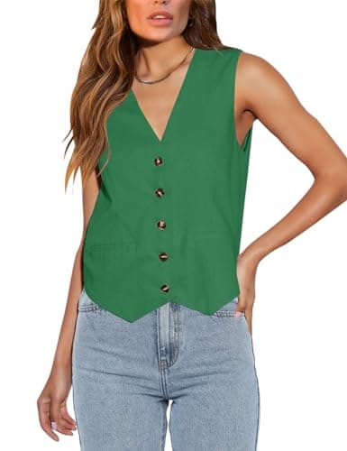 Floral Find Women's Casual Sleeveless V-Neck Business Vest with Pocket — Green