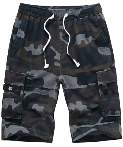 ELETOP Men's Cargo Shorts With Elastic Waist — 901 Black Camo