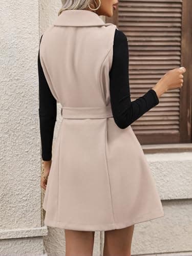 IDEALSANXUN Women's Long Wool Vest Trench Coat Winter Sleeveless Blazer