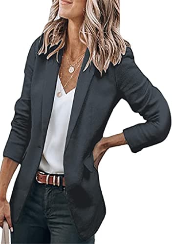 WIWIQS Women's Comfortable Long-Sleeve Open Front Blazer Suit — Dark Grey