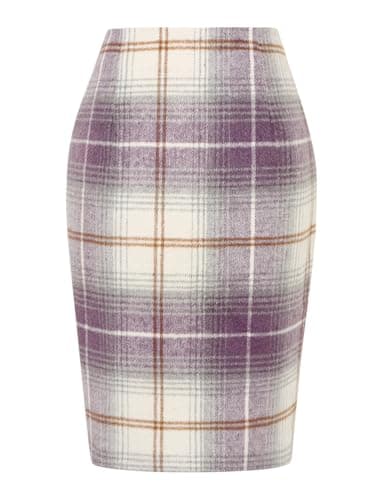 Womens Plaid Wool Pencil Skirt for Fall and Winter — Purple