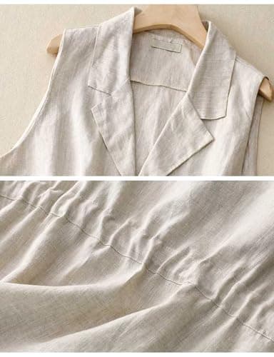 IDEALSANXUN Women's Oversized Cotton Linen Sleeveless Blazer Waistcoat