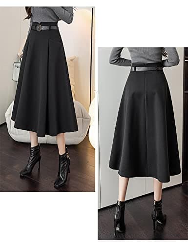 IDEALSANXUN High Waisted Wool Midi Pleated Skirts for Women Fall Winter