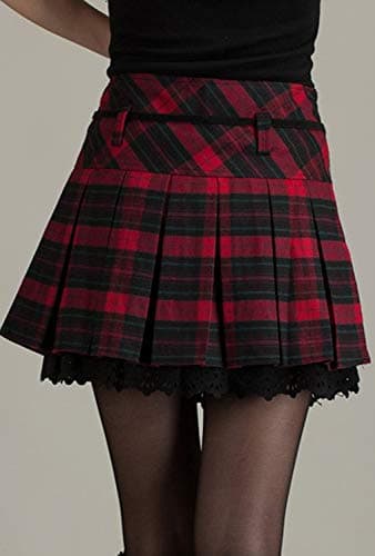 Chouyatou Women's Plaid Wool Blend A-Line Pleated Skirt with Side Zipper