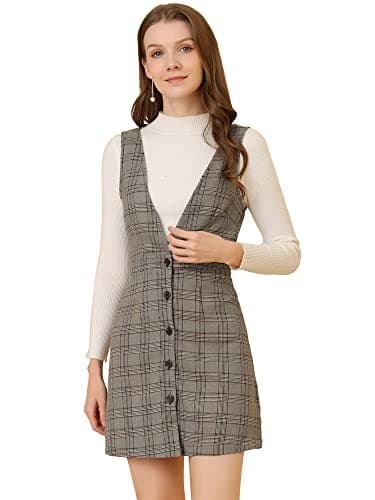 Women's Halloween Plaid Houndstooth Overalls Dress — Brown Black