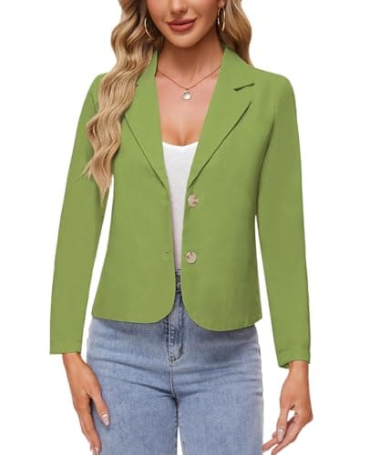 MintLimit Linen Blazer for Women Lightweight Casual Work Jacket — Green