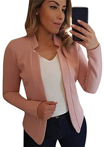 BOFETA Women's Lightweight Long Sleeve Open Front Business Blazer — Pink