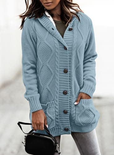 Sidefeel Women's Hooded Fleece Cardigan Winter Coat with Pockets
