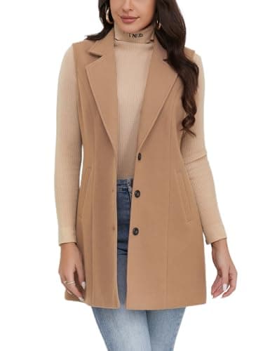 IDEALSANXUN Women's Plaid Sleeveless Blazer Jacket for Fall Winter — Pure Camel