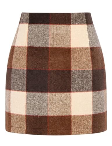 Mywinway Plaid High Waist A-Line Skirt for Women — Darkbrown