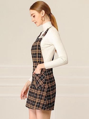 Women's Plaid Overall Dress with Adjustable Straps