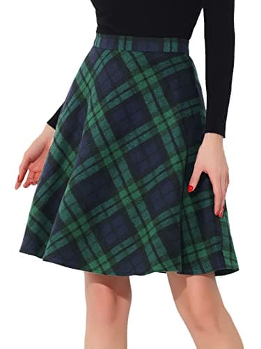 Allegra K Women's Vintage Tartan Plaid A-Line Skirt — Green