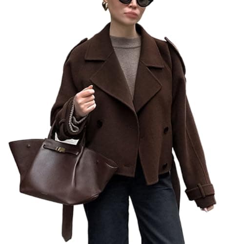 IDEALSANXUN Women's 2024 Fall Cropped Wool Trench Blazer Overcoat
