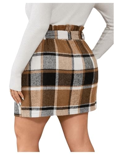 SweatyRocks Women's Plus Size Plaid Flannel Mini Skirt with Elastic Waists