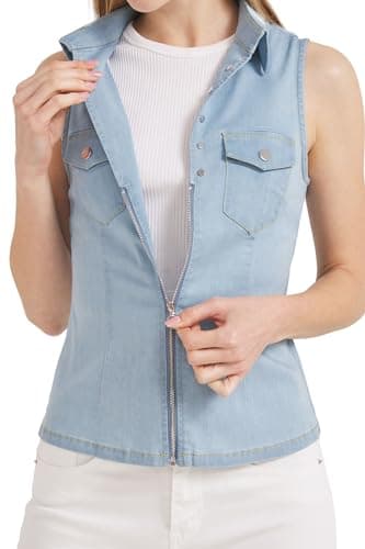 LIYEZ Women's Sleeveless Denim Vest with Pockets and Zipper — Color 1