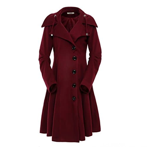 ForeMode Women'sDouble Breasted Wool Pea Coat with Belt Buckle — Tawny Port