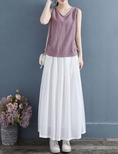 IDEALSANXUN Women's Linen Tank Tops Vest Shirt Lightweight V-Neck Casual