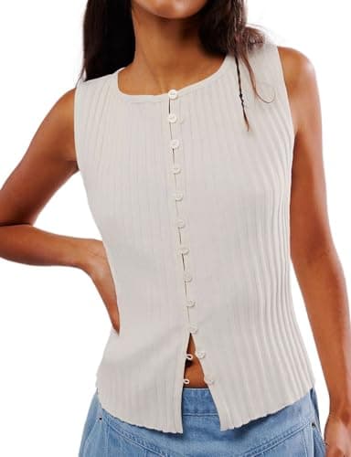 IDEALSANXUN Ribbed Button-Up Tank Tops for Women Y2K Cute Summer Tops