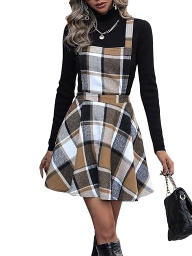 Floerns Women's Corduroy Pinafore Dress with Criss Cross Back Straps