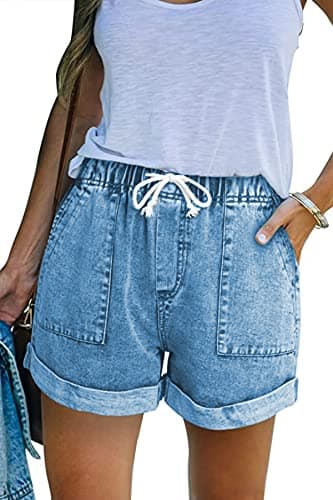 NEYOUQE Women's High-Waisted Ripped Casual Denim Shorts — A001-sky Blue