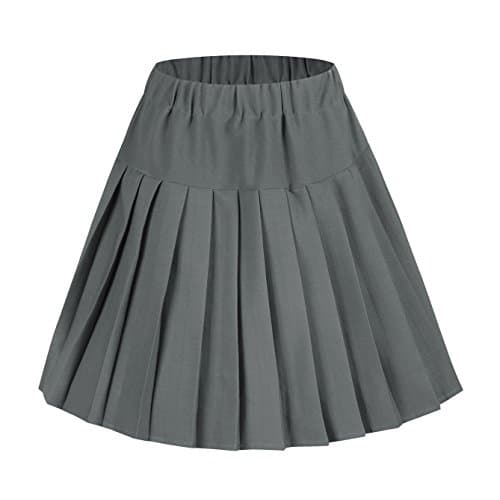 Urban CoCo Women's Elastic Waist Tartan Pleated School Skirt — Solid Grey