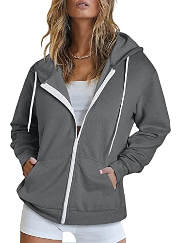 Women's Zip Up Hoodie Sweatshirt Jacket Coat — A Dark Gray