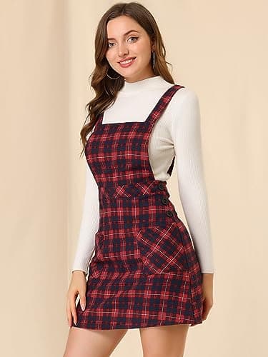 Women's Christmas Plaid Tartan Pinafore Dress