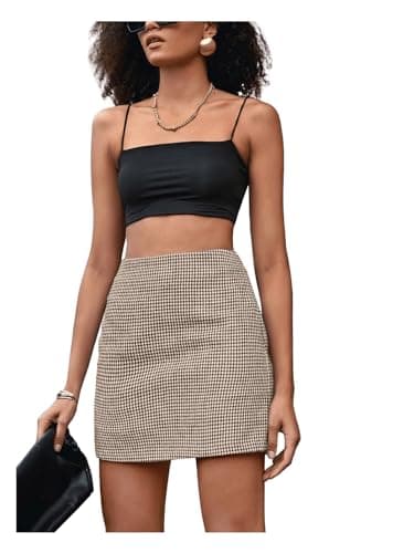 Floerns Women's Casual Houndstooth Straight A-Line Zipper Mini Skirt
