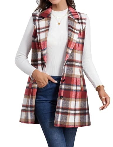 IDEALSANXUN Women's Plaid Sleeveless Blazer Jacket for Fall Winter
