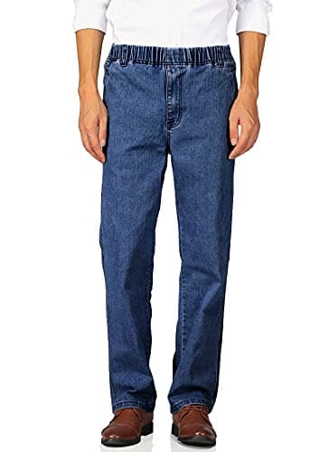 Soojun Men's Casual Loose Fit Elastic Waist Denim Jeans — Indigo